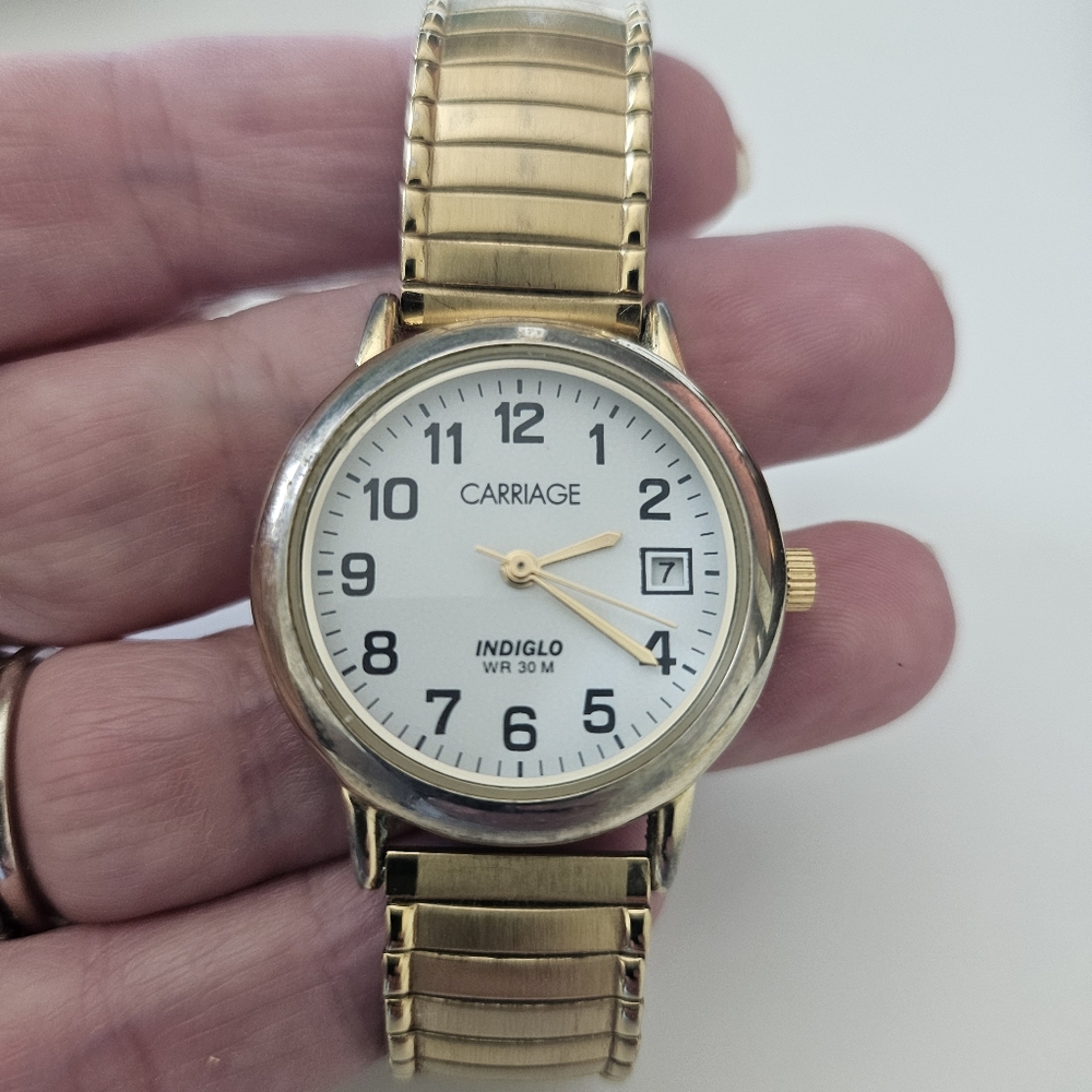 Timex Gold and White Classic Watch with Date Window
